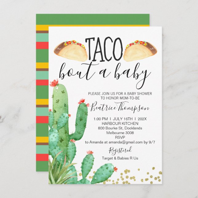 Taco Bout A Baby Cactus Baby Shower Invitation (Front/Back)