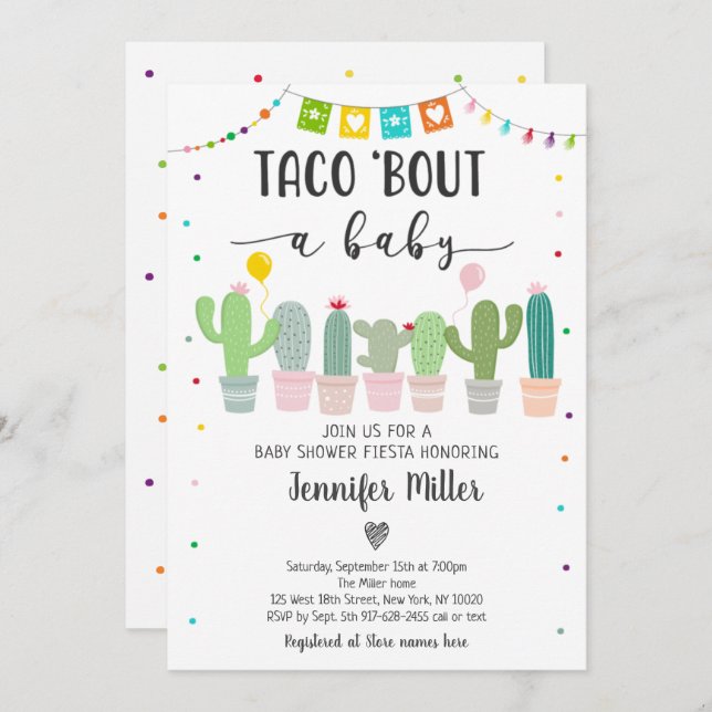 Taco Bout A Baby Fiesta Cactus Baby Shower Invitation (Front/Back)