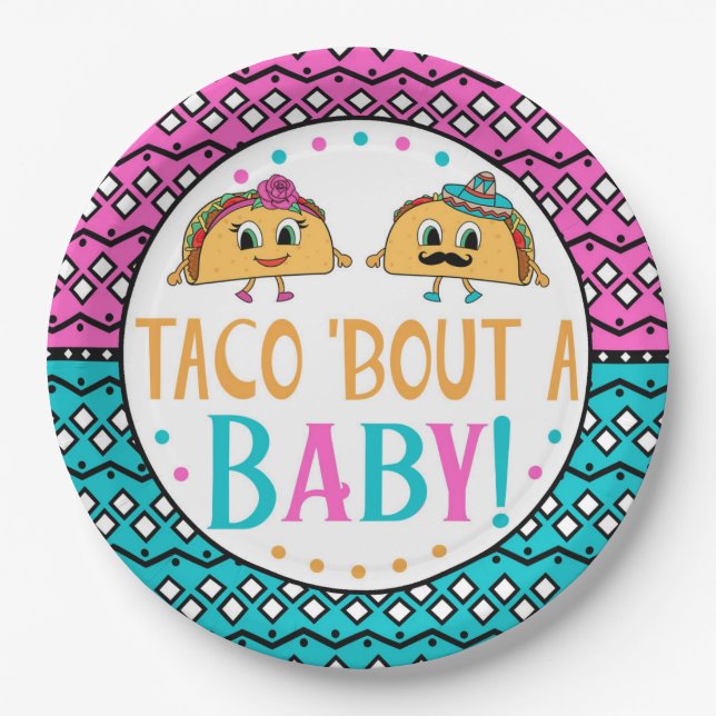 Taco 'Bout A Baby!  Gender reveal plates. Paper Plate (Front)