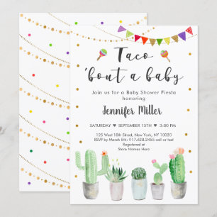 Taco Bout A Baby Gold Fiesta Cactus Baby Shower Invitation