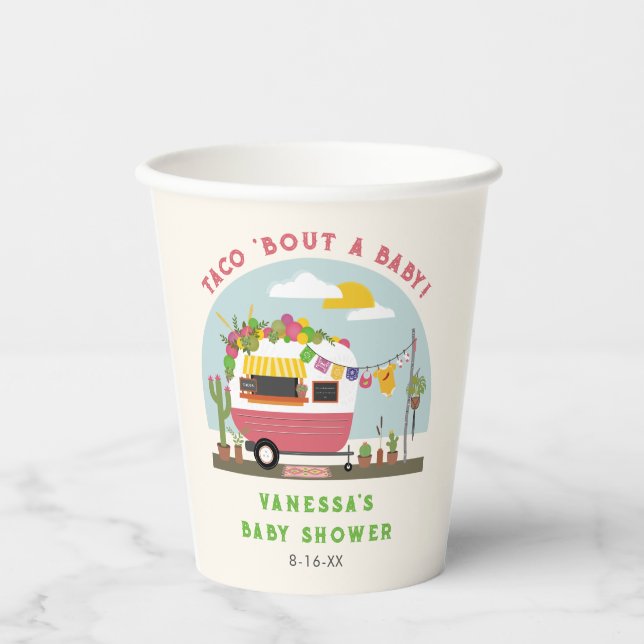 Taco Bout A Baby Hot Pink Girl Baby Shower Paper Cups (Front)