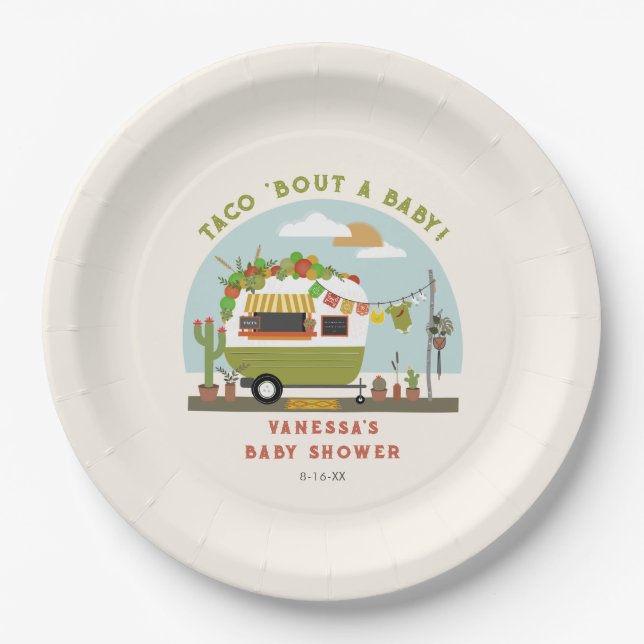 Taco Bout A Baby Neutral Green Baby Shower Paper Plate (Front)