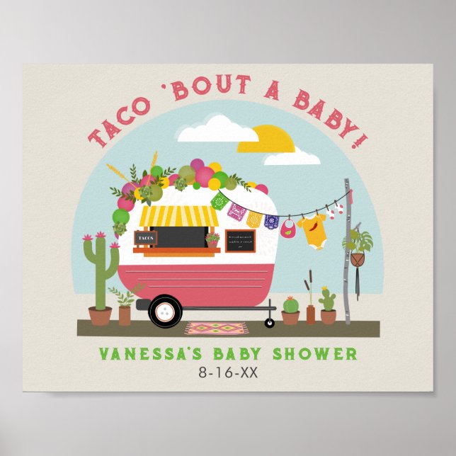 Taco Bout A Baby Pink Camper Girl Baby Shower  Poster (Front)