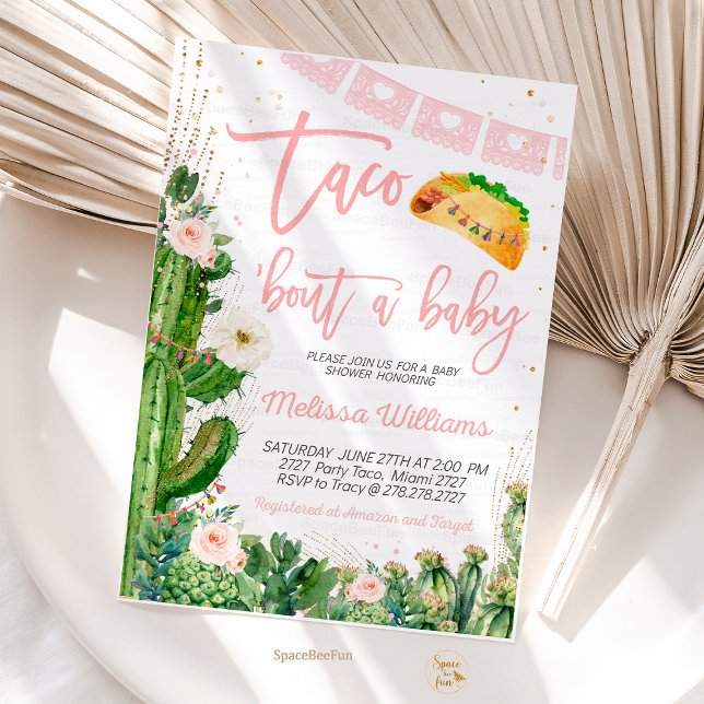 Taco Bout A Baby Shower Invites Girl (Taco 'Bout,A Baby invite girl,Invitation,Editable Fiesta,Baby Shower,Cactus Cinco,de Mayo Tropical,M)