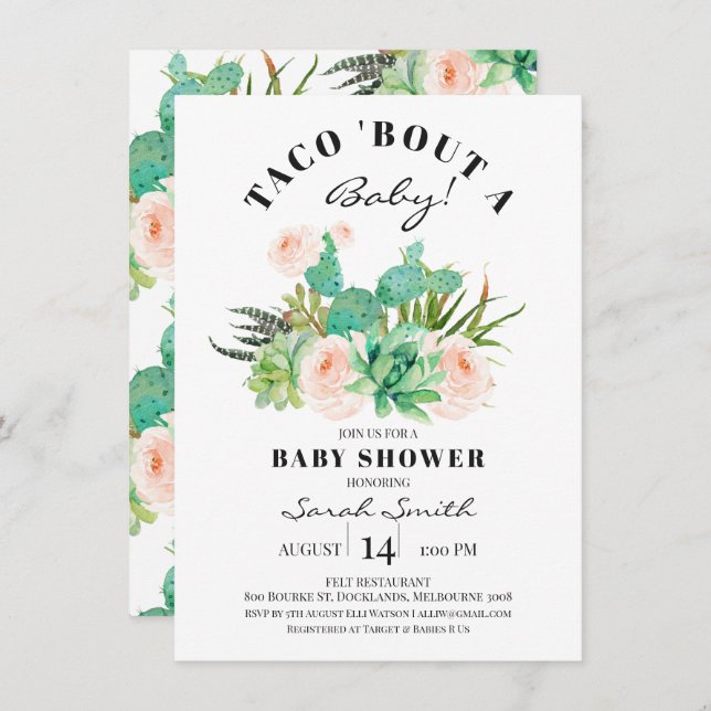 Taco Bout A baby Succulent Baby Shower Invitation (Front/Back)