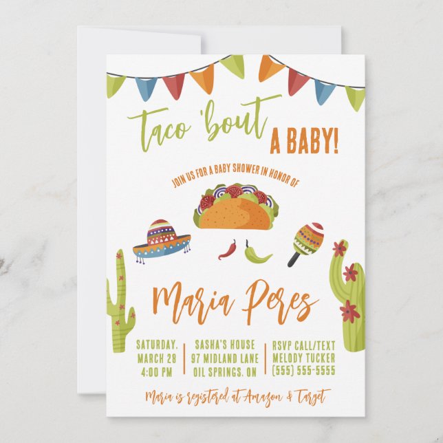 Taco 'Bout a Baby!  Tacos Themed Baby Shower Invitation (Front)