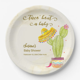 Taco 'Bout A Baby Watercolor Cactus Baby Shower Paper Plate