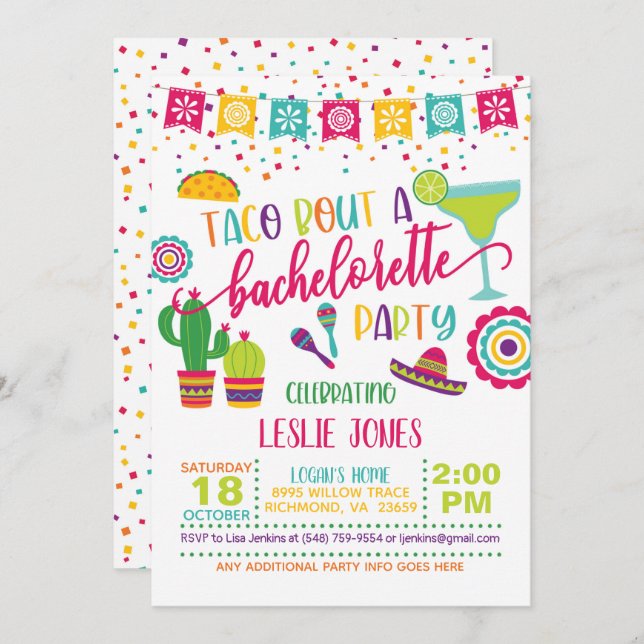 Taco Bout a Bachelorette Party Invitation - WH (Front/Back)