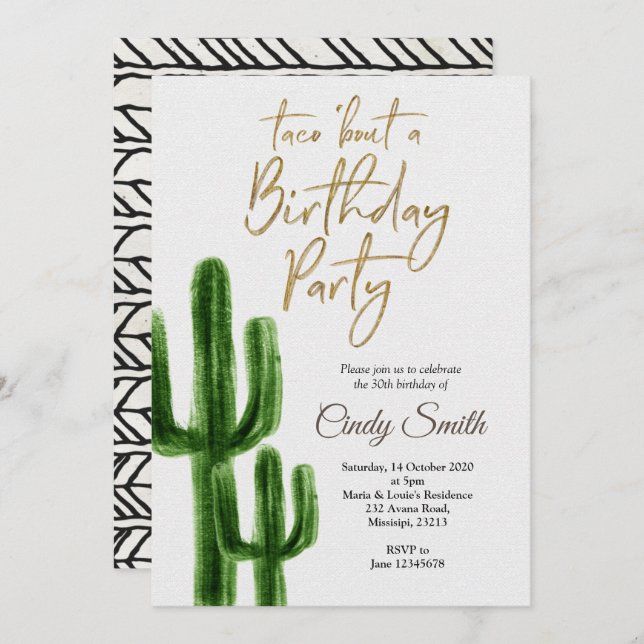 Taco bout a Birthday Party Invitation Fiesta (Front/Back)