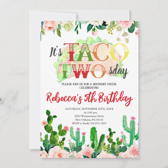 Taco bout a Fiesta Birthday, Taco 2nd birthday Invitation (Front)