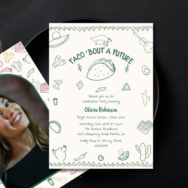 Taco Bout a Future Fiesta Doodle Graduation Photo Invitation (Creator Uploaded)