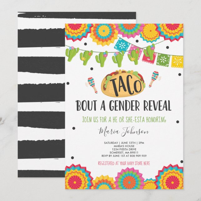 Taco 'Bout A Gender Reveal Fiesta He Or She-Esta Invitation (Front/Back)