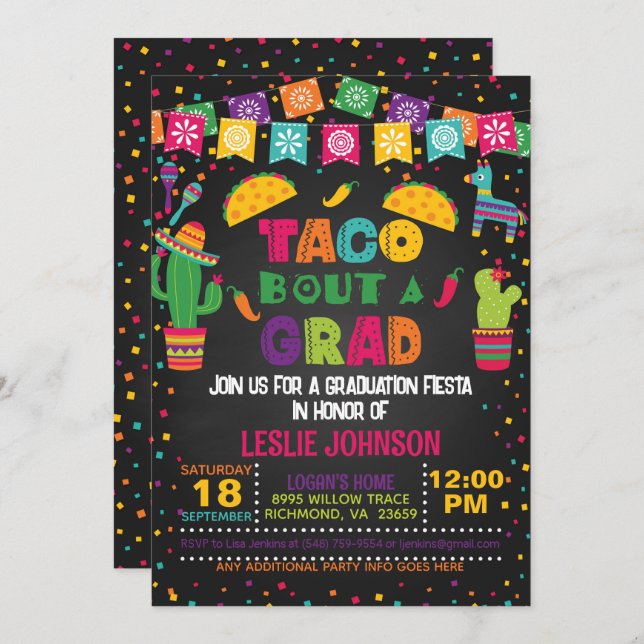 Taco Bout a Grad Invitation - Blk (Front/Back)