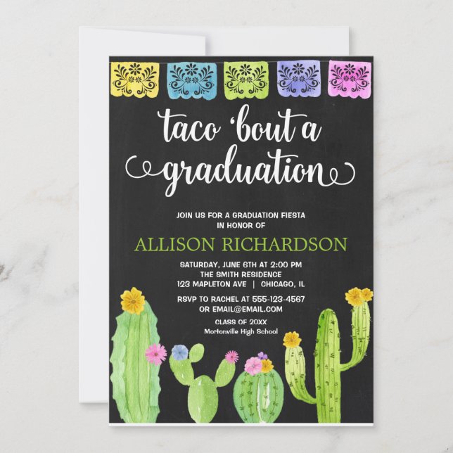 Taco bout a graduation party fiesta chalkboard invitation (Front)