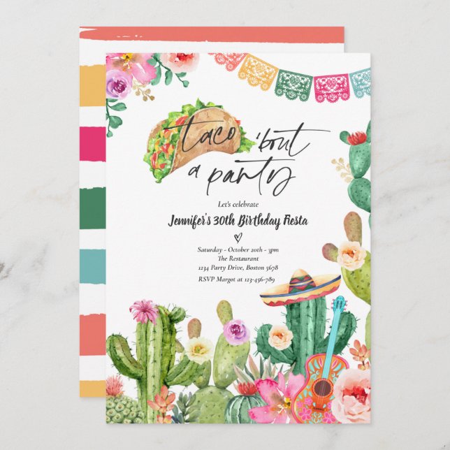 Taco 'Bout A Party 30th Birthday Fiesta Cactus Invitation (Front/Back)