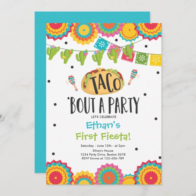 Taco 'Bout a Party Boy First Fiesta Birthday Invitation (Front/Back)