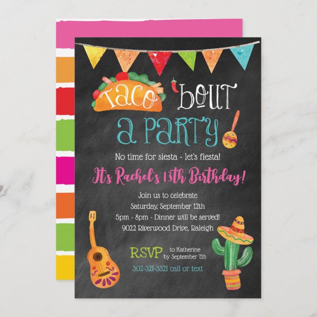 Taco bout a Party Chalkboard Invitation (Front/Back)