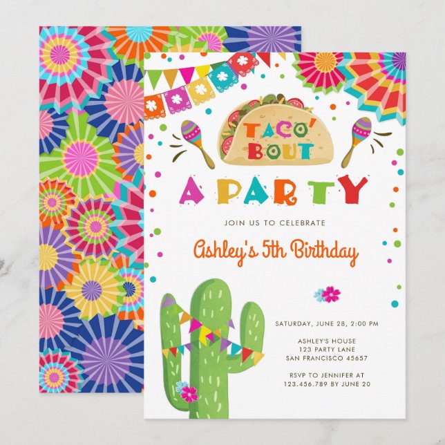 Taco Bout A Party Fiesta Cactus Mexican Birthday Invitation (Front/Back)