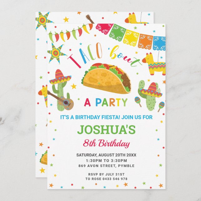 Taco 'Bout a Party Fiesta Cumpleaños Birthday  Invitation (Front/Back)