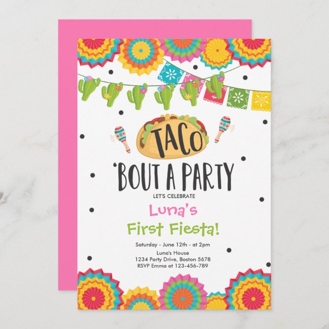 Taco 'Bout a Party Girl First Fiesta Birthday Invitation (Front/Back)