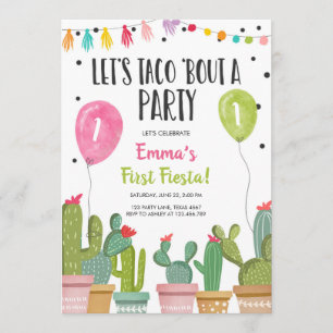 Taco Bout a Party Girl Pink First Fiesta Birthday Invitation