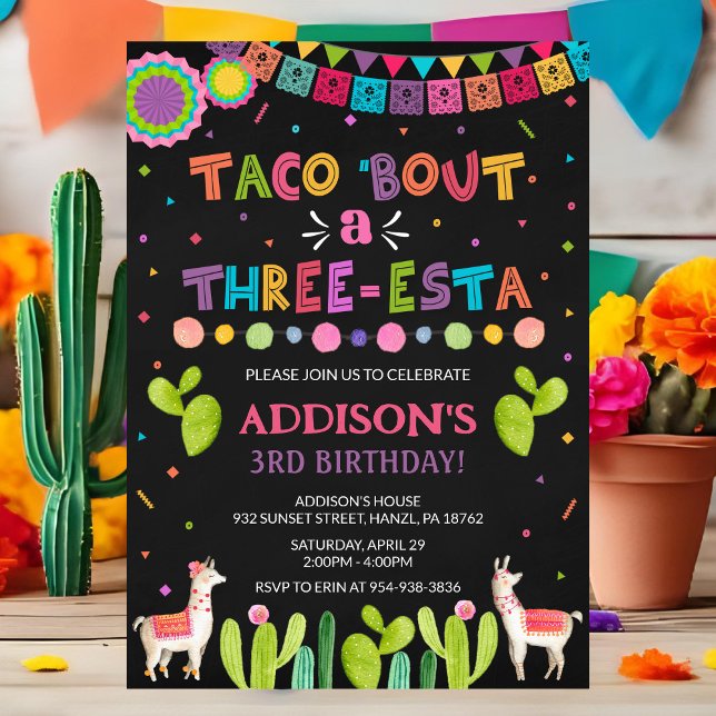 Taco 'bout a Three Esta Birthday Invitation (Creator Uploaded)