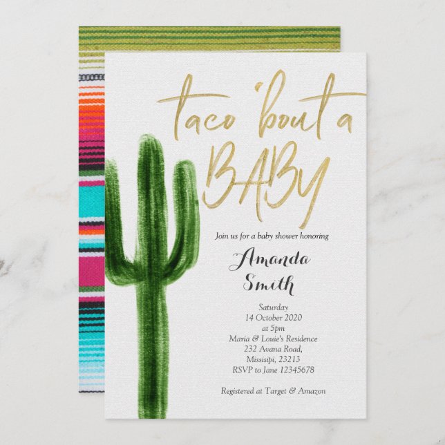 Taco bout baby Cactus Couples Shower Invitation (Front/Back)