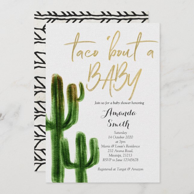 Taco bout baby Cactus Couples Shower Invite card (Front/Back)