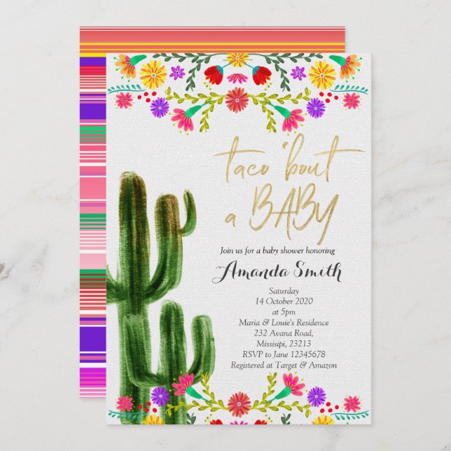 Taco bout baby Cactus Couples Shower Invite card (Front/Back)