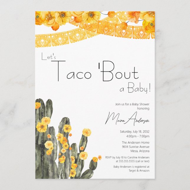 Taco Bout Baby Gender Neutral Floral Cacti Shower Invitation (Front)