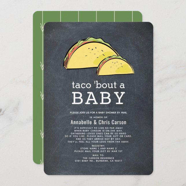 Taco Bout Fiesta Chalkboard Baby Shower by Mail Invitation (Front/Back)