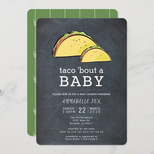 Taco Bout Fiesta Chalkboard Baby Shower Invitation (Front/Back)