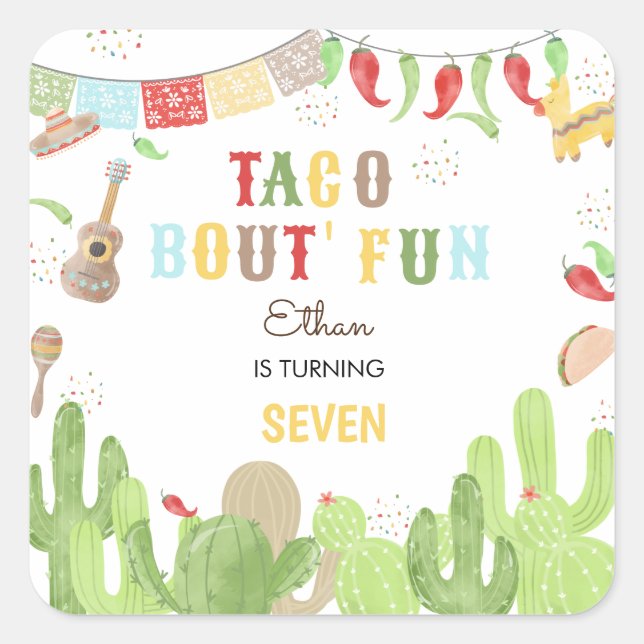Taco bout' fun fiesta mexican birthday square sticker (Front)