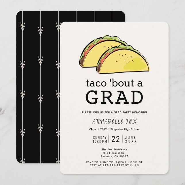 Taco Bout GRAD Black Graduation Party Invitation (Front/Back)