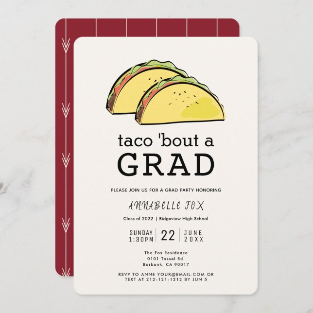 Taco Bout GRAD Burgundy Graduation Party Invitation (Front/Back)