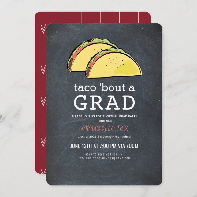 Taco Bout GRAD Chkbd Burgundy Virtual Graduation Invitation (Front/Back)