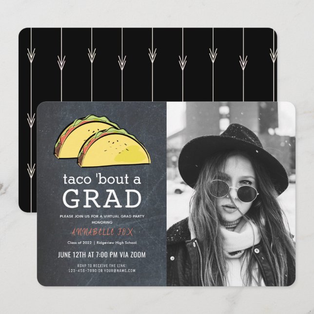 Taco Bout GRAD Photo Chkbd Bk Virtual Graduation Invitation (Front/Back)