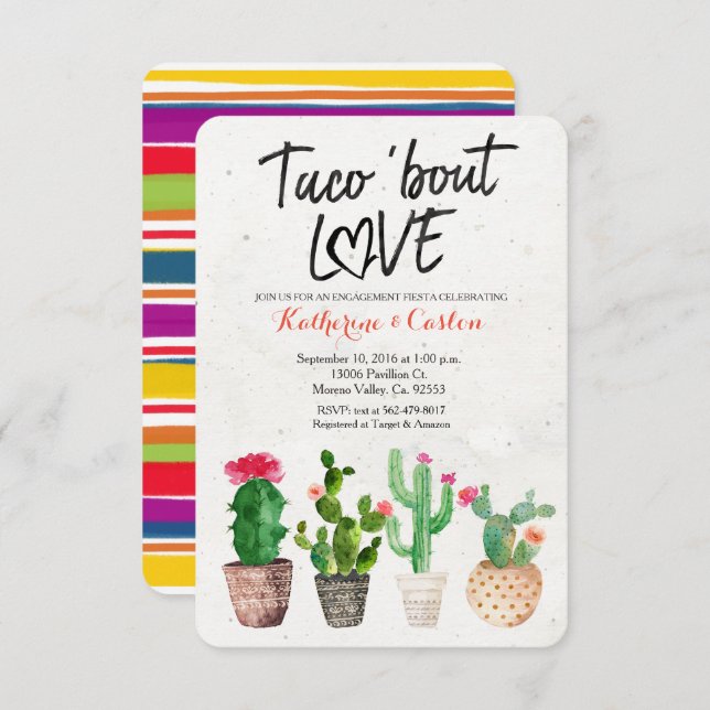 Taco Bout Love Cactus engagement party Invitation (Front/Back)