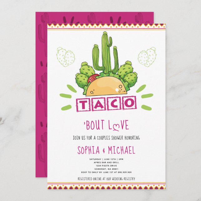 Taco 'Bout Love Couples Engagement Fiesta Pink Invitation (Front/Back)