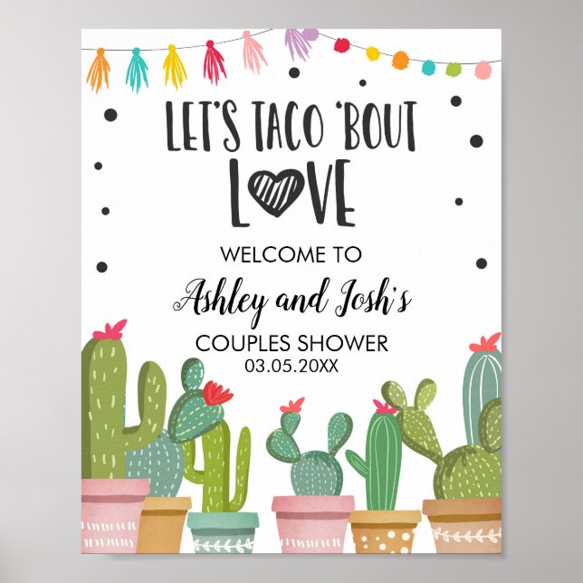 Taco Bout Love Couples Shower Cactus Welcome Sign (Front)