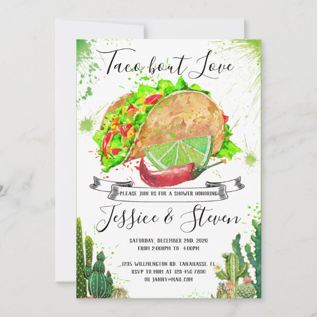 Taco bout love couples shower invitation cactus (Front)