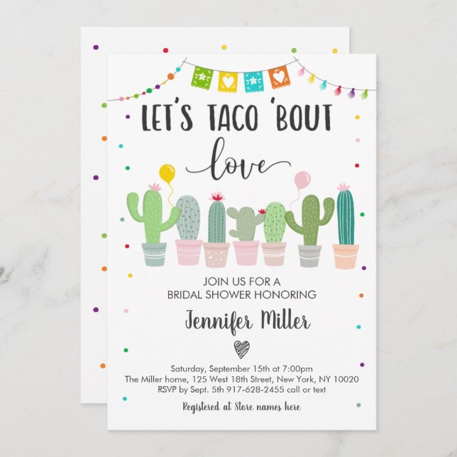 Taco Bout Love Fiesta Cactus Bridal Shower Invitation (Front/Back)