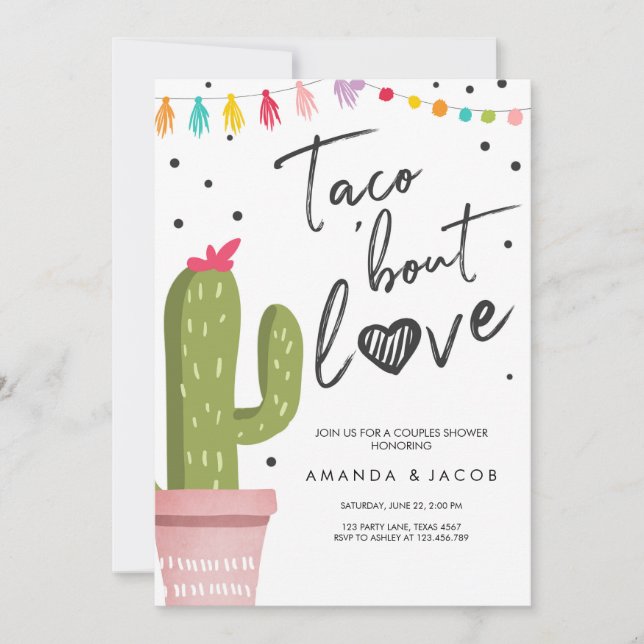 Taco Bout Love Fiesta Couples Shower Cactus Invitation (Front)