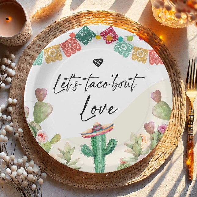 Taco Bout Love Fiesta Watercolor Cactus Shower Paper Plate (Creator Uploaded)
