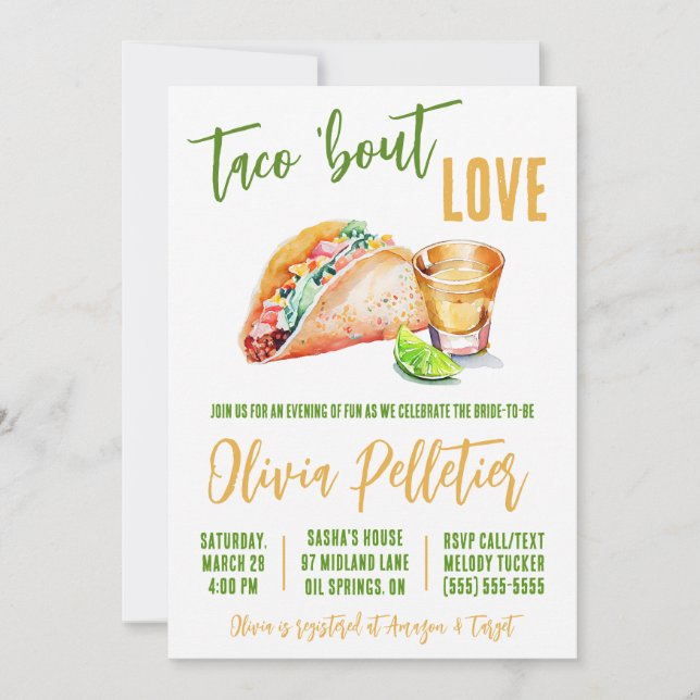 Taco 'Bout Love!  Tacos and Tequila Bridal Shower Invitation (Front)