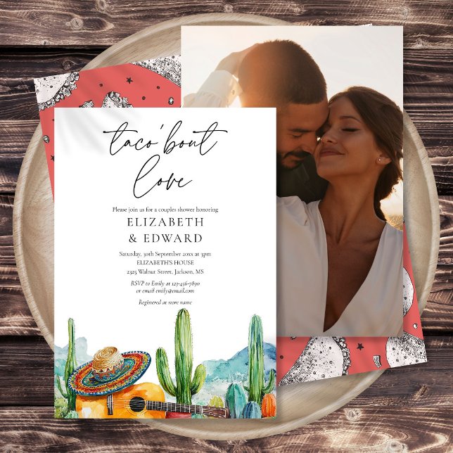 Taco Bout Love Watercolor Photo Couples Shower Invitation (Taco Bout Love Watercolor Photo Couples Shower Invitation)