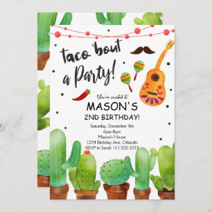 Taco Bout Party Fiesta Watercolor Cactus Invite