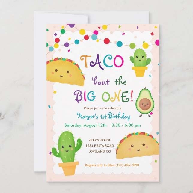 Taco bout the BIG ONE - fiesta theme 1st birthday Invitation (Front)