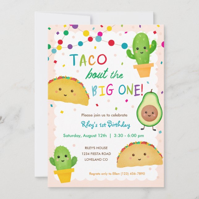Taco bout the big one - fiesta theme birthday invitation (Front)