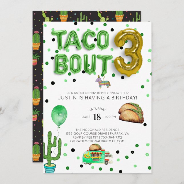 Taco Bout Three | Third Birthday Invitation (Front/Back)
